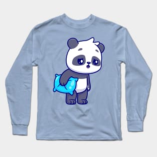 Cute Panda Sleepy Holding Pillow Cartoon Long Sleeve T-Shirt